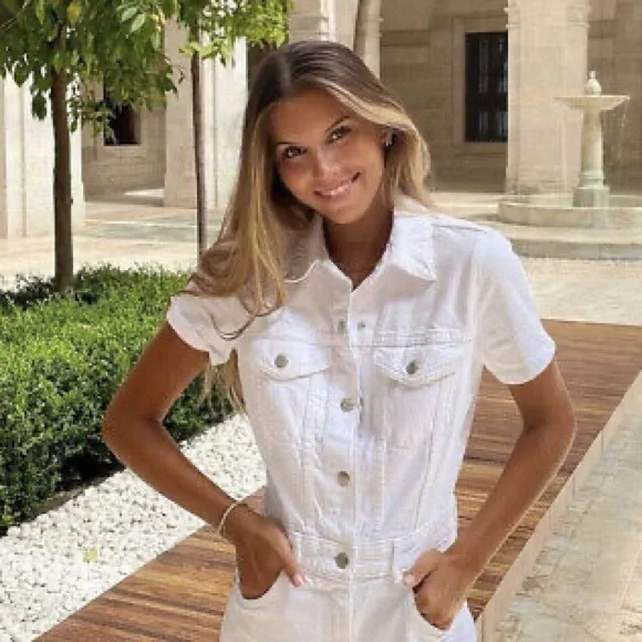 Zara Oyster White Denim Jumpsuit - Picture 5 of 8